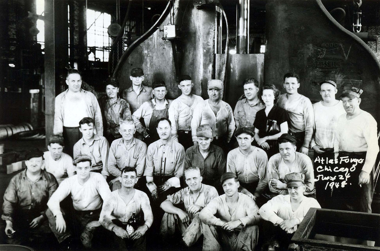 Black and white photo of work group, 